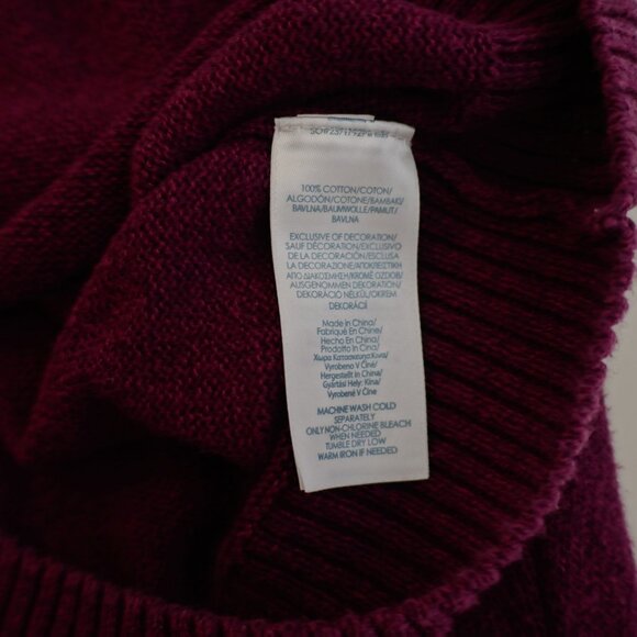 Chaps Purple Ribbed Mock Neck Thick Henley Knit Cotton Sweater Large Elbow Patch - Picture 12 of 12